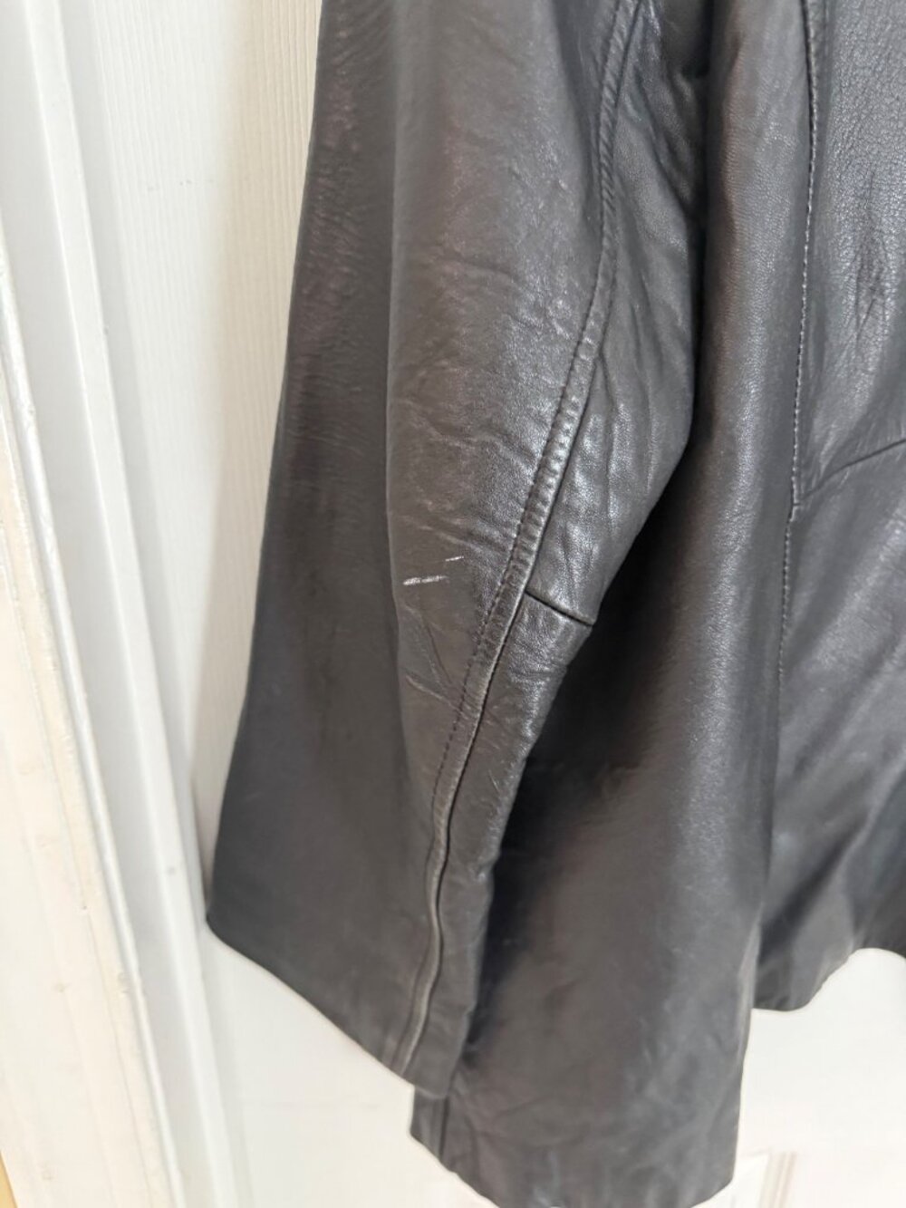 Vintage Dockers Black Leather Button Down Jacket Blazer Coat NO Buttons Women Sm - Picture 5 of 6